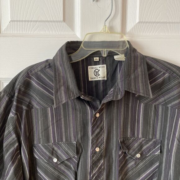Corral West Ranch Wear Shirt Men’s Size XL Pearl Snap Striped Short Sleeve - Picture 3 of 11